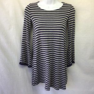 Woman blue striped Flare Sleeve A Line Tunic Top S